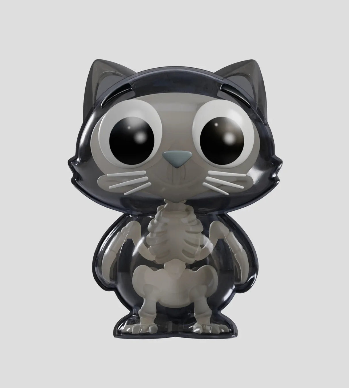 Catscans cat figure with skull and bone structure visible inside translucent body