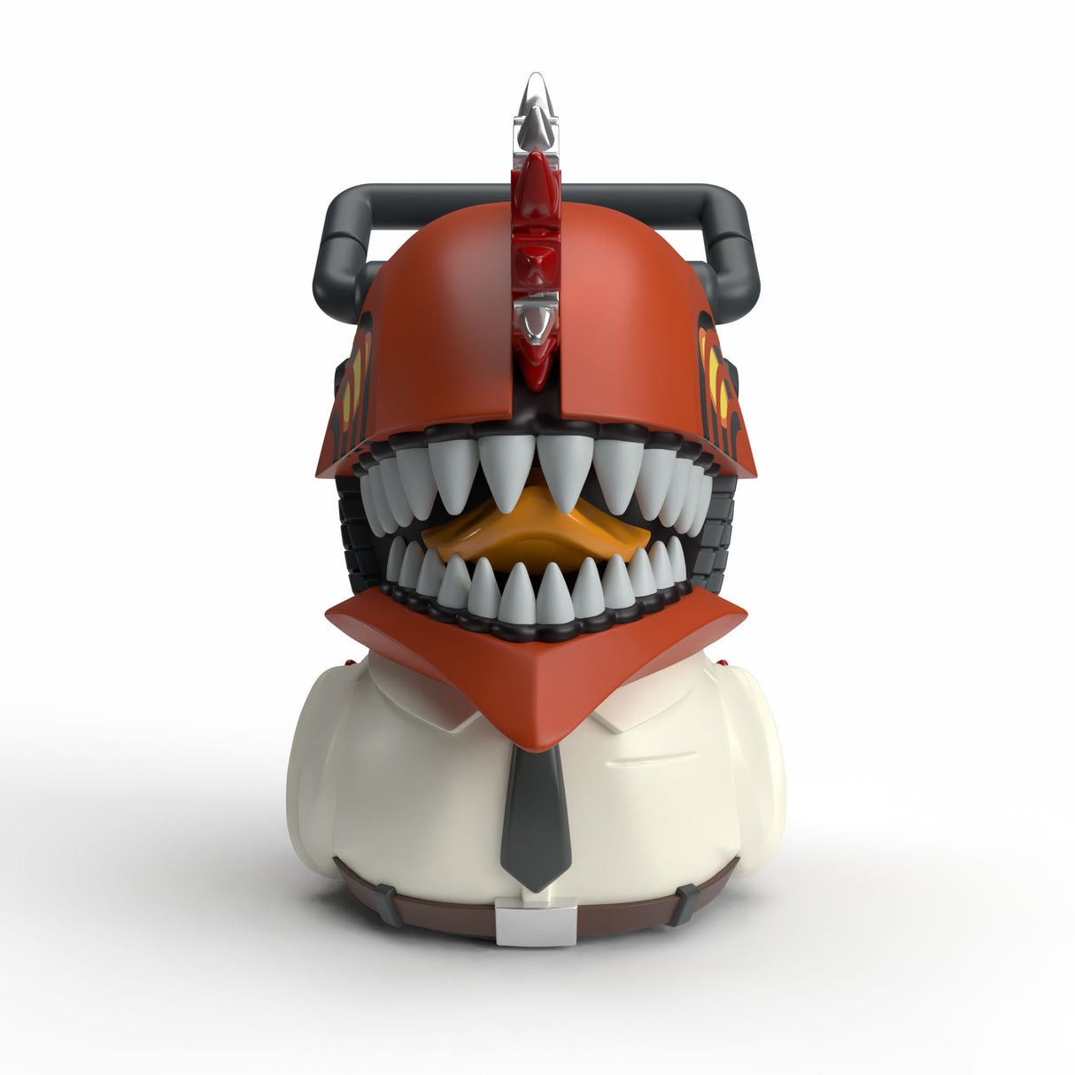 Front view of Mini Chainsaw Man TUBBZ showing open jaws and detailed devil-hunting outfit.