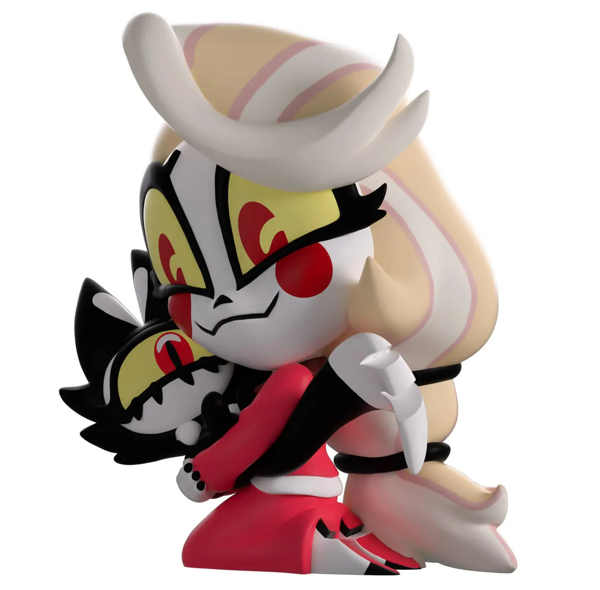 Side profile of Charlie Morningstar hugging KeeKee Youtooz vinyl figure