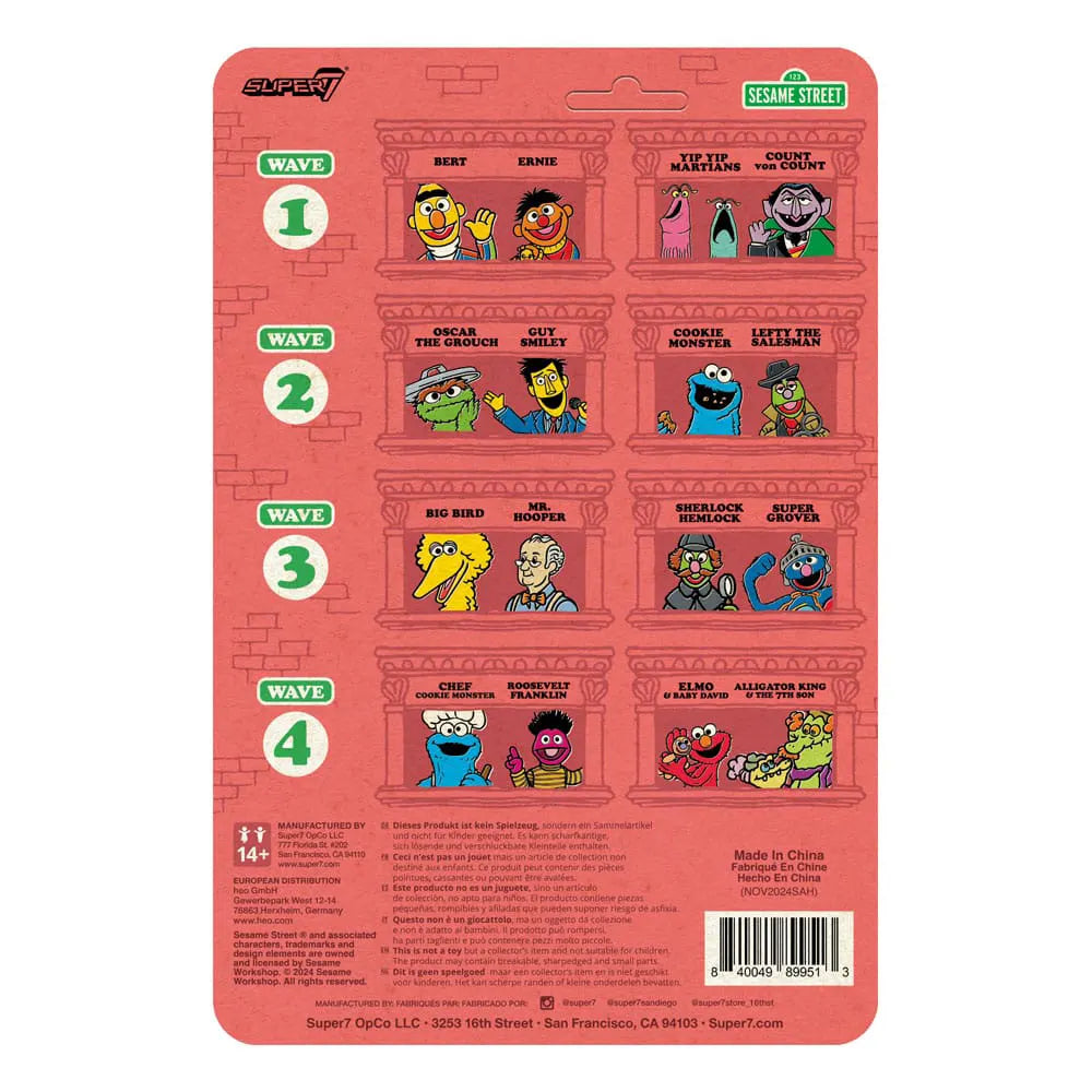 Sesame Street Super7 ReAction Chef Cookie Monster action figure in striped apron with mixing bowl