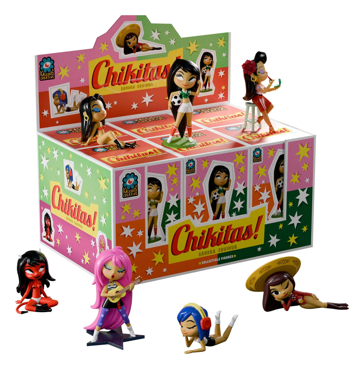 Chikitas Blind Box display case with Sandra Equihua collectible figures