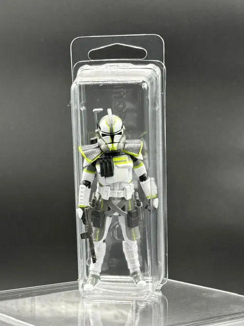 Collectible action figure safely displayed inside archival-grade PET clamshell case