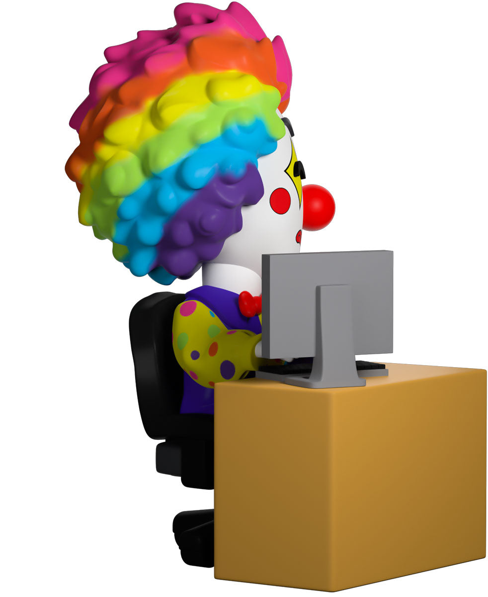 Clown Meme Youtooz vinyl figure side profile highlighting rainbow afro hair sculpt