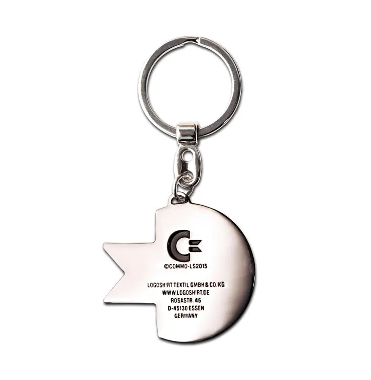 Commodore 64 C64 logo keychain back view showing engraved details