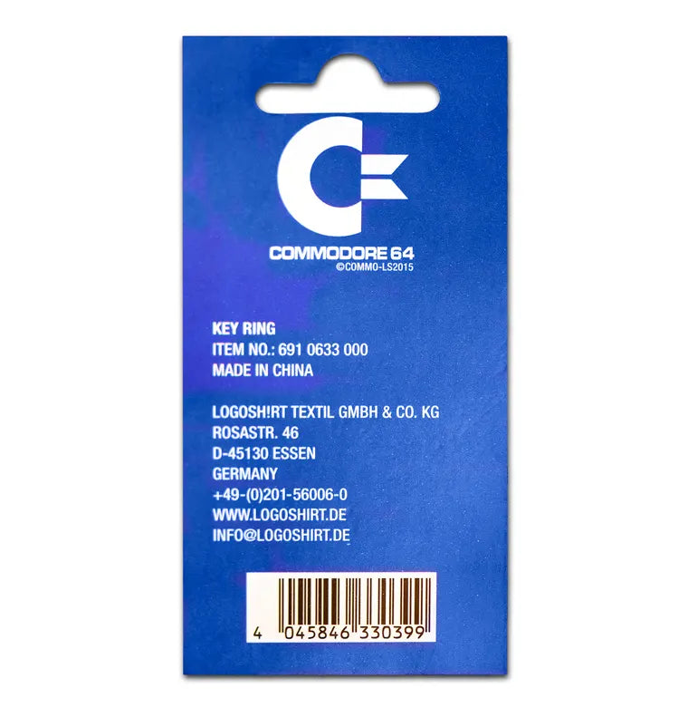 Commodore 64 C64 logo keychain packaging back with product details