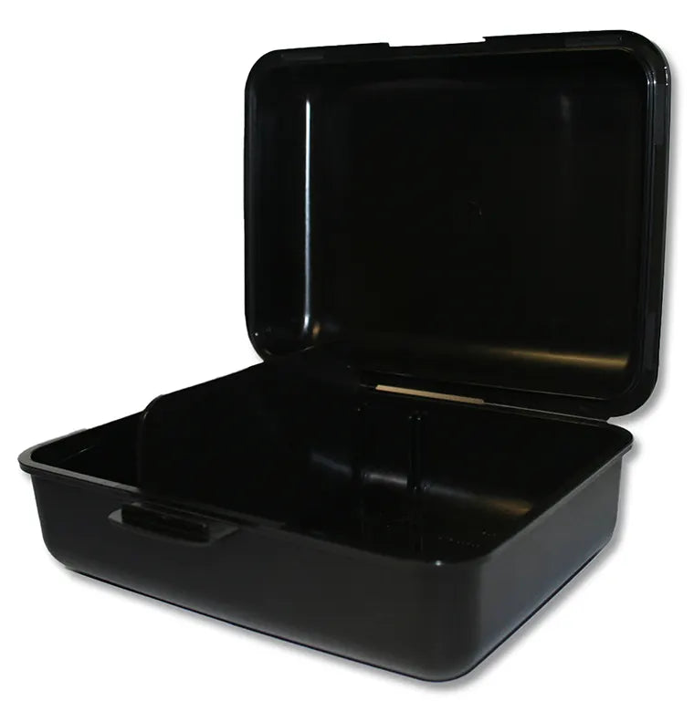 Open Commodore 64 lunchbox showing spacious black food-safe plastic interior.