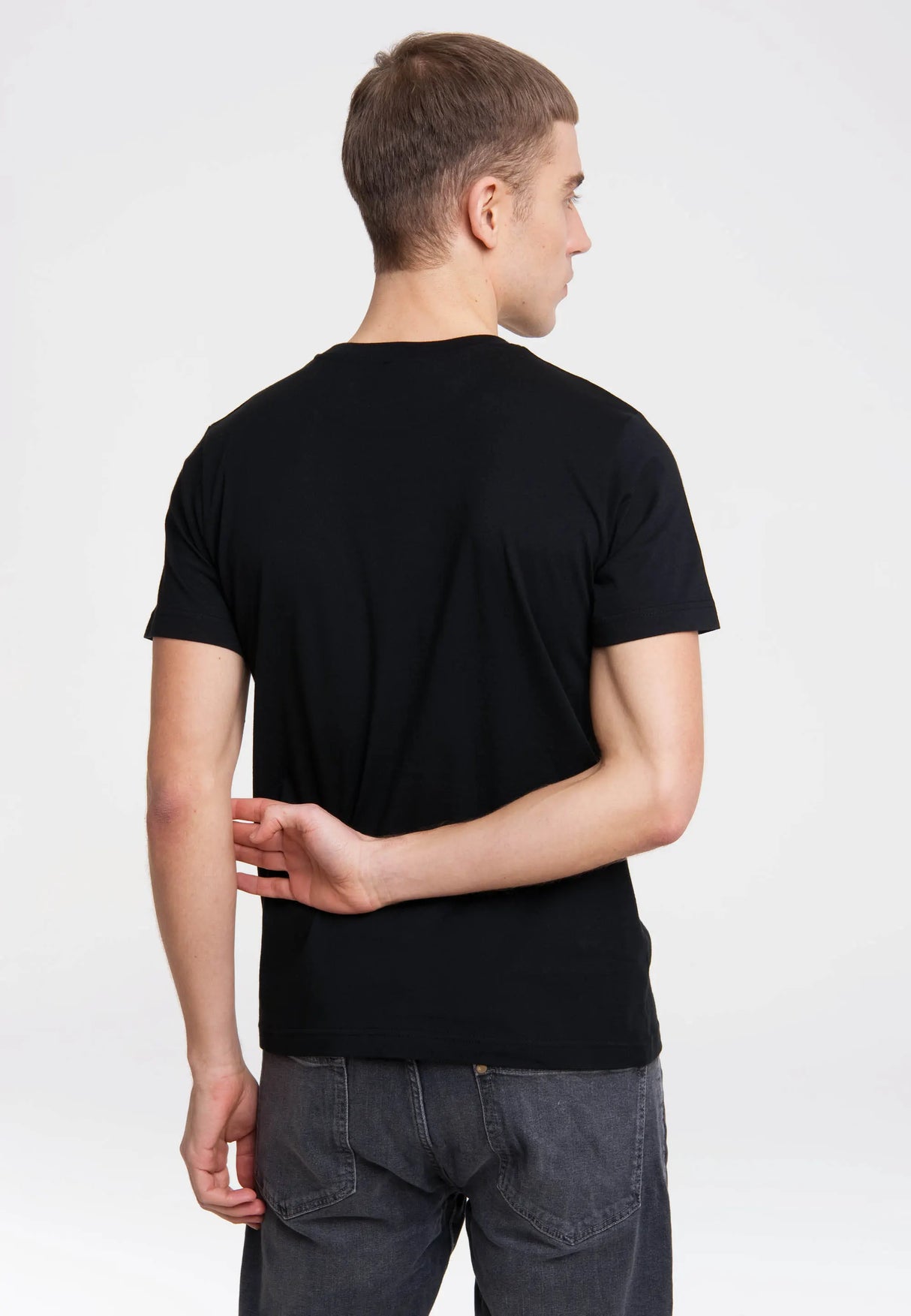 Back view of black Commodore 64 Gaming Computer T-Shirt showing plain design.