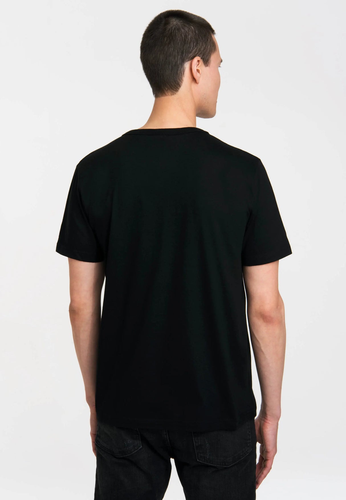 Back view of plain black Commodore 64 t-shirt