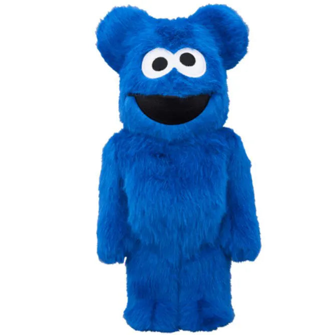 400% Bearbrick Cookie Monster Costume Version figure showing fuzzy blue fur and iconic googly eyes.