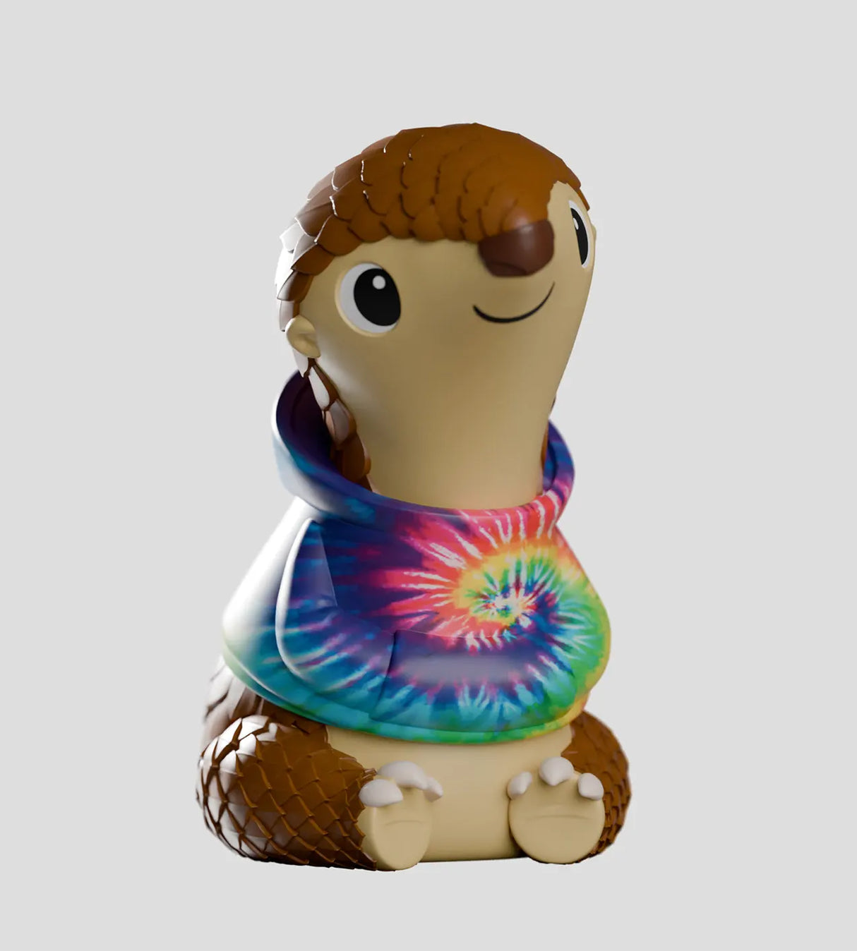 Cosmo pangolin vinyl figure angled left showing hoodie and scale texture