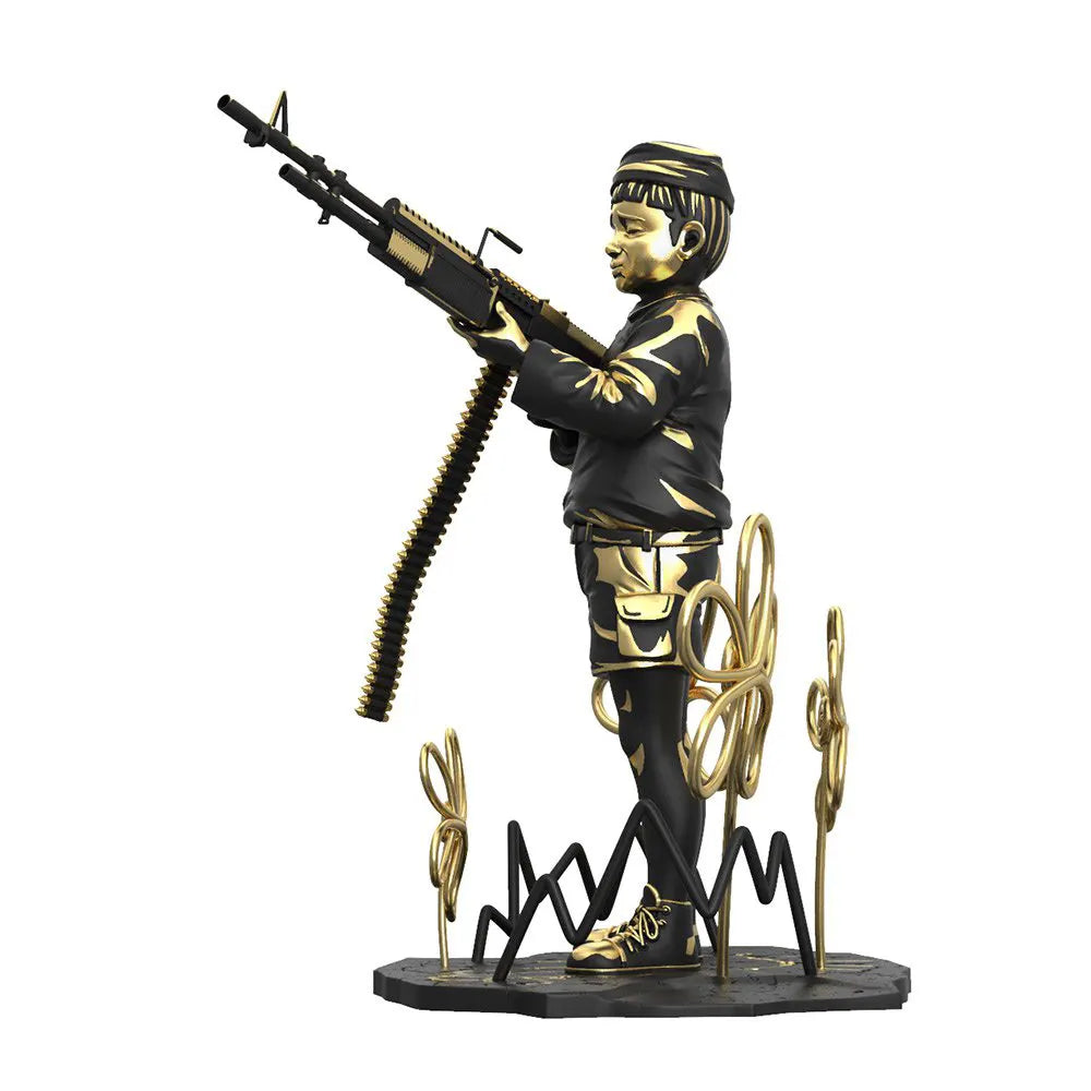 Side view of Crayon Shooter LA Gold Edition by Brandalised x Banksy with flower doodles