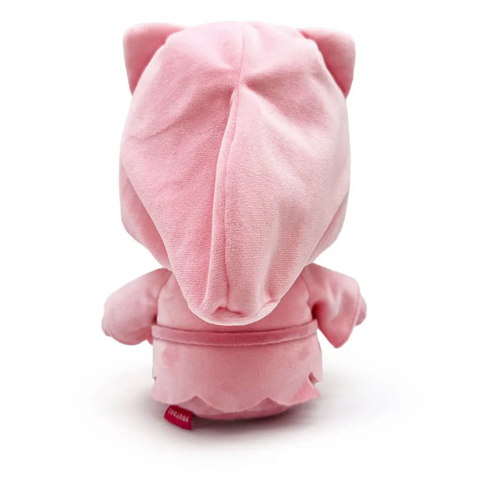 Back view of pink Ghost Face plush toy with hood and soft fabric finish.