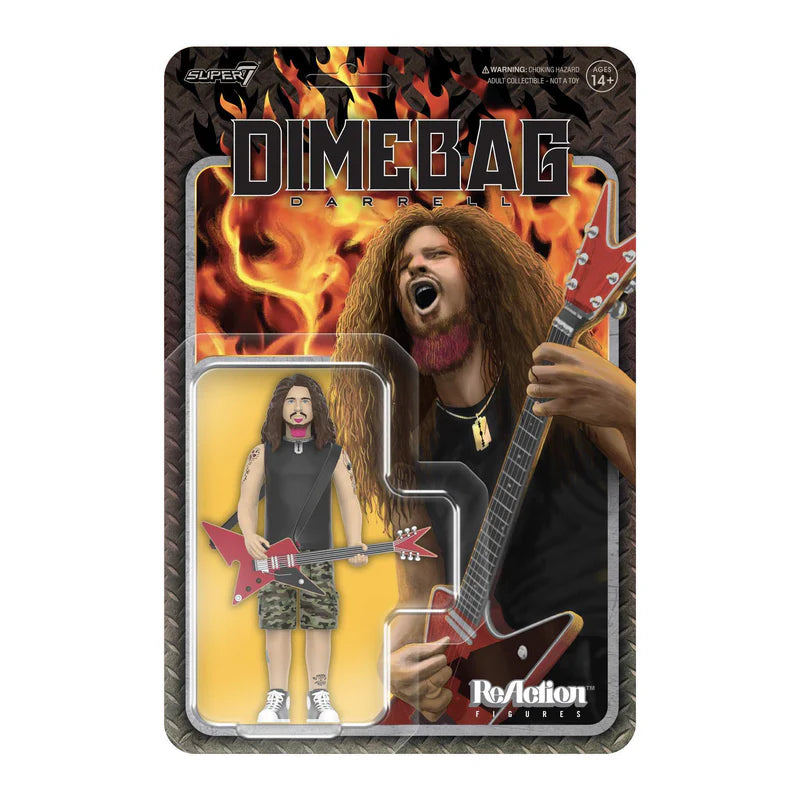 Dimebag Darrell ReAction Figure displayed in collector-style blister card packaging