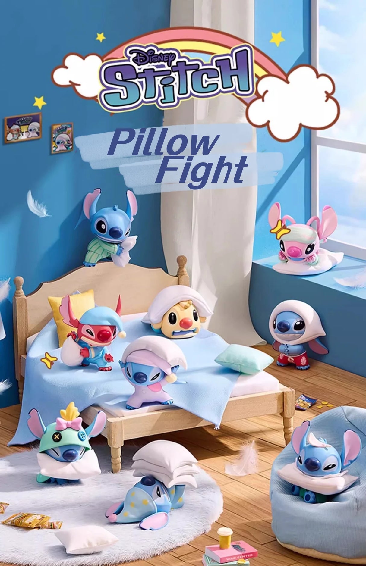 Stitch Pillow Fight Series blind box figures full set display