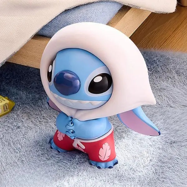 Stitch wearing white hoodie and red shorts vinyl figure