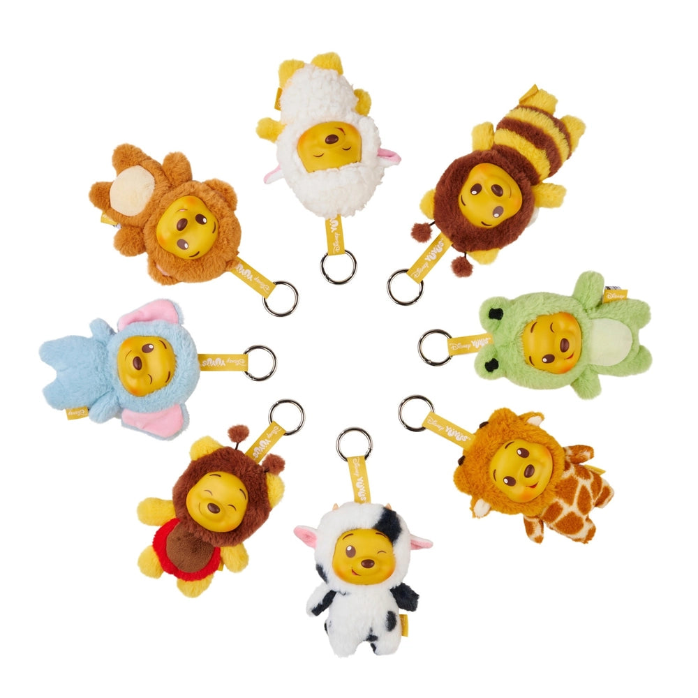 Winnie the Pooh plush keychain dressed in frog, lamb, bee, giraffe, elephant, cow and monkey costumes