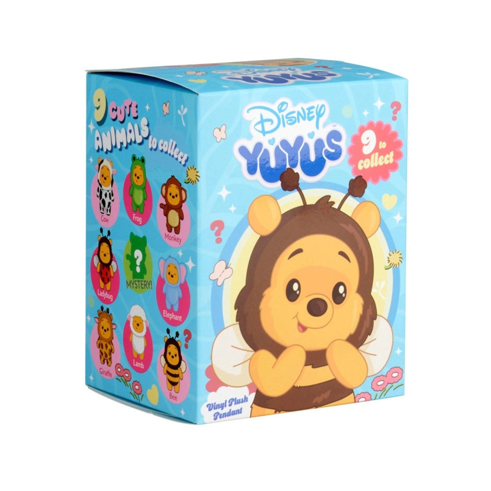 Disney YuYus Winnie the Pooh plush keychain blind box packaging showing 9 to collect including mystery