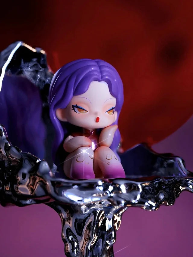 DODO Nami collectible with purple long hair, red outfit, and pearl-themed base.