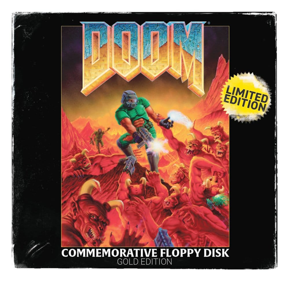 Doom commemorative floppy disk gold edition front packaging artwork