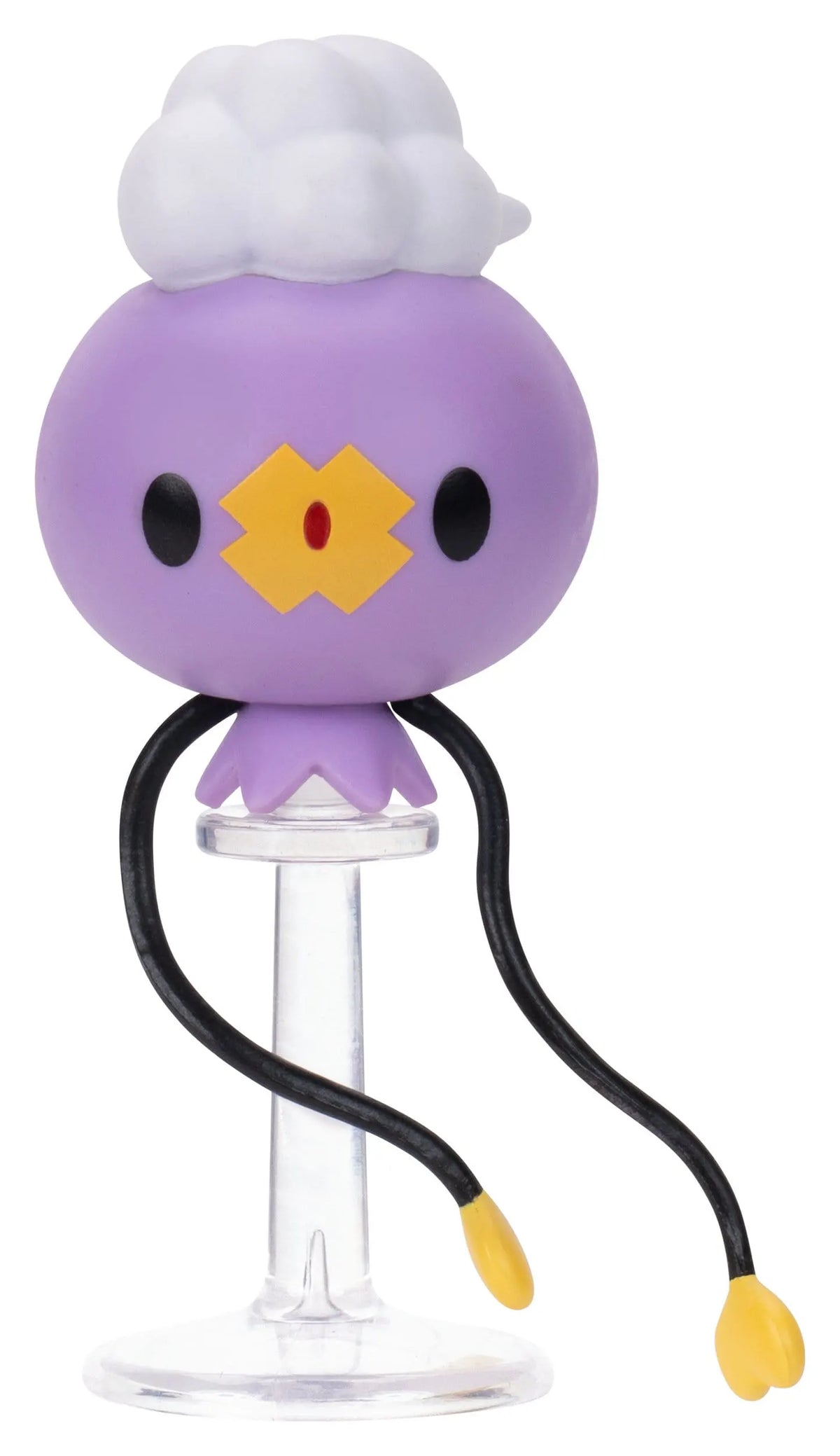 Front view of the Drifloon Pokémon Battle Figure on clear display stand.