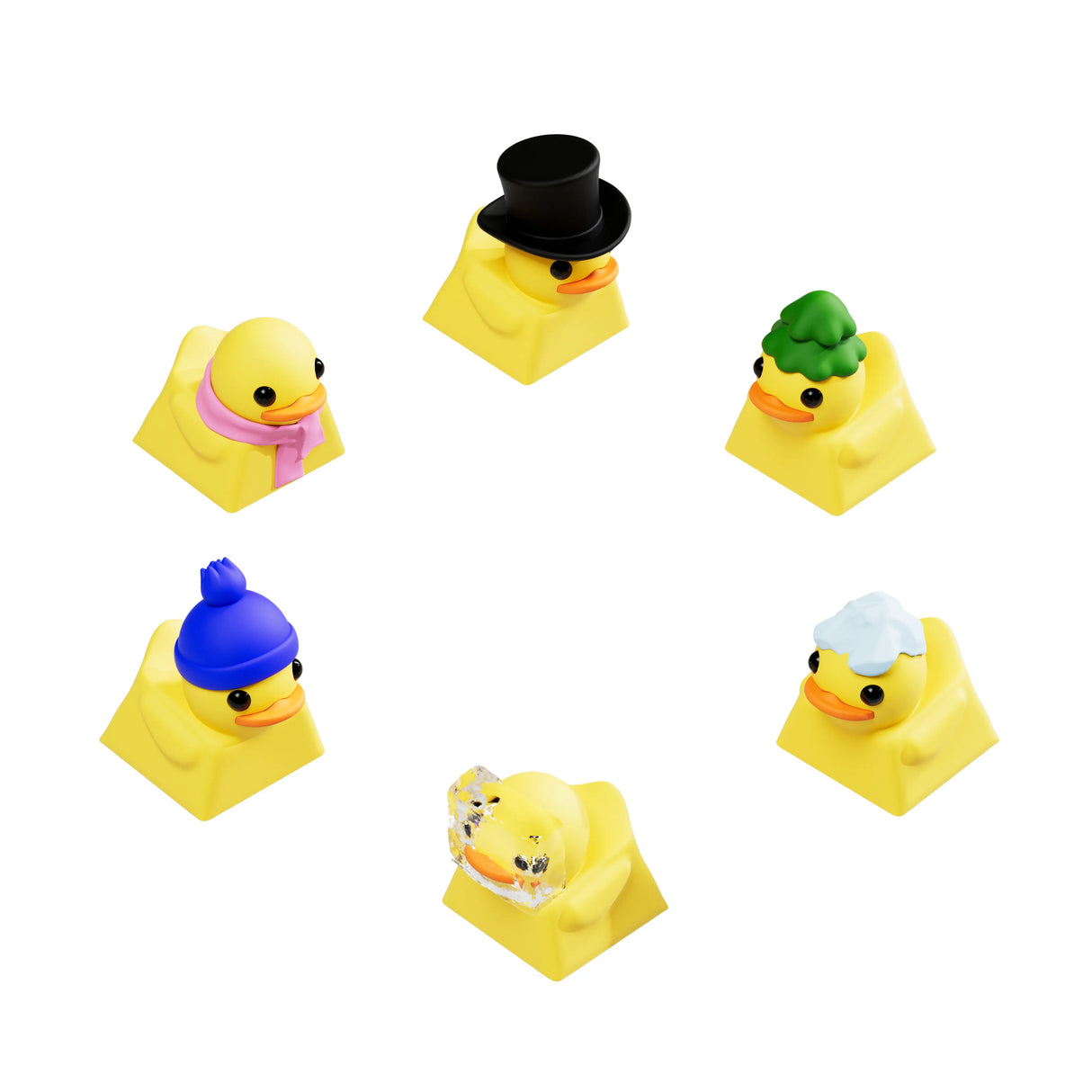 Complete Duckeys Winter Escape keycap collection with six winter designs.