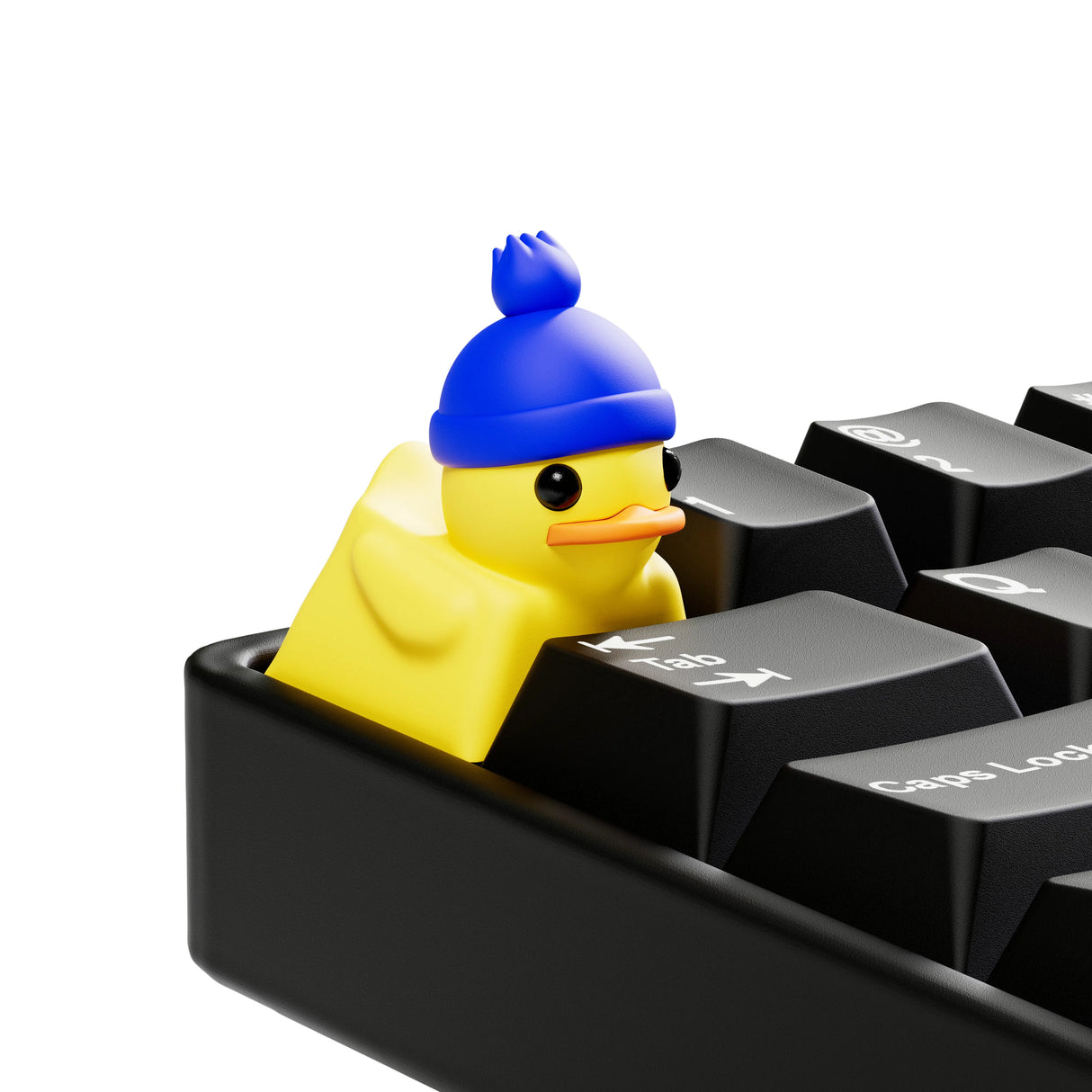 Beanie Duck keycap from Duckeys Mystery Keycap Season 2 on mechanical keyboard.