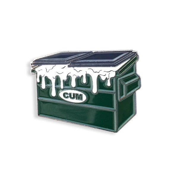 Yesterdays Dumpster Enamel Pin with melting white goo on green bin