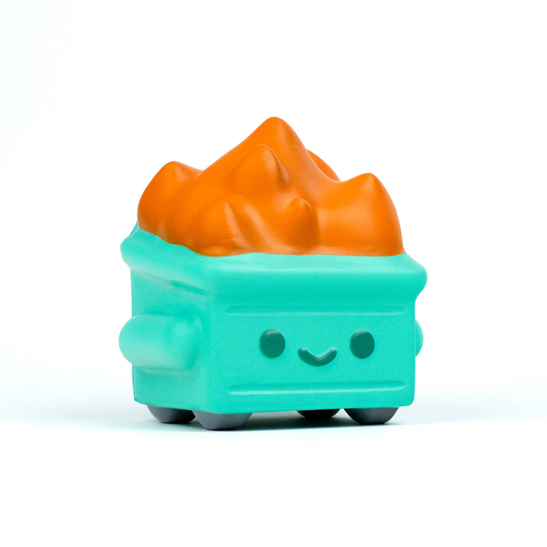 Dumpster Fire stress squishy angled front view on white background