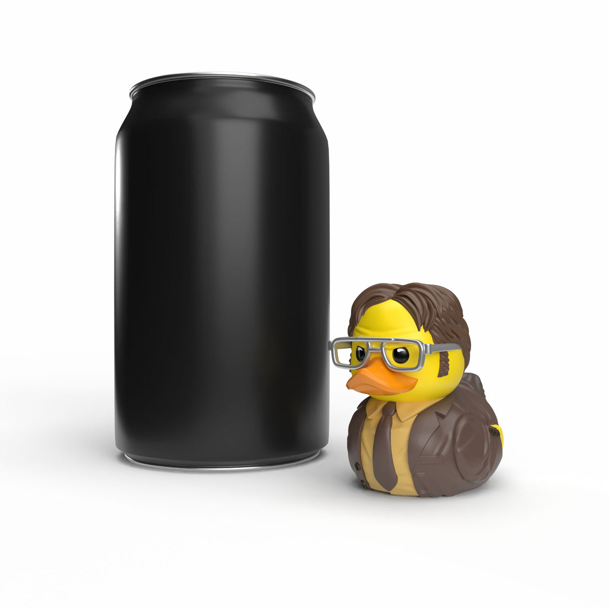 Dwight Schrute Mini TUBBZ shown next to a soda can for size comparison