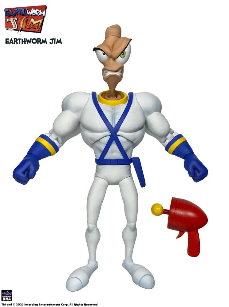 Full Earthworm Jim figure with angry face and red blaster accessory