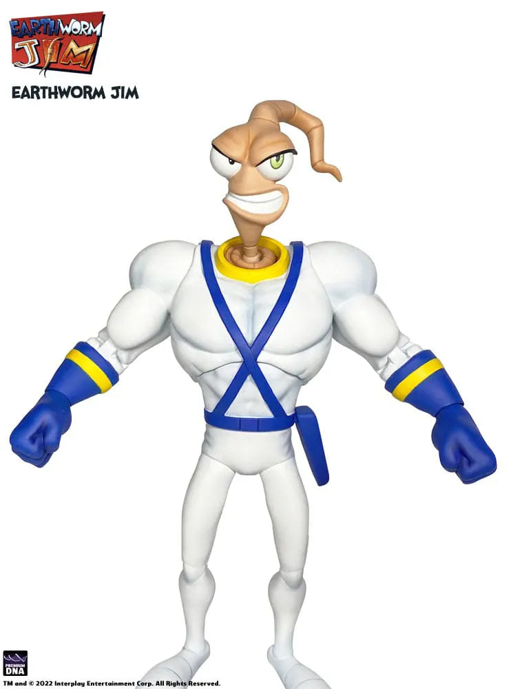 Grinning Earthworm Jim head on muscular action figure body