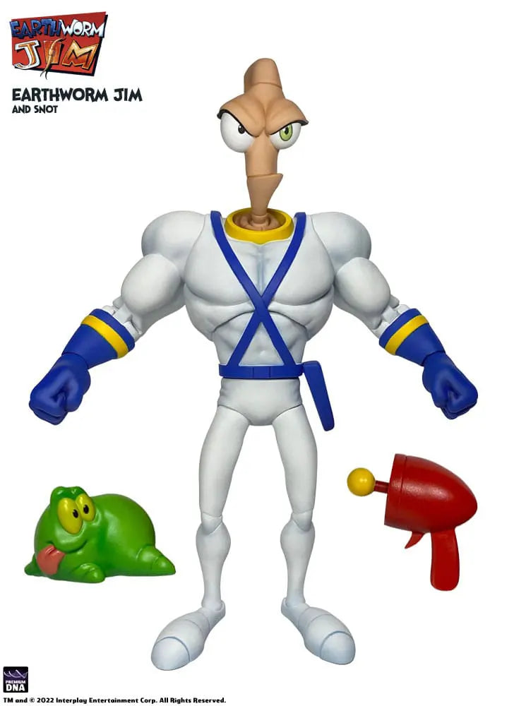 Earthworm Jim posed with Snot and blaster – neutral face