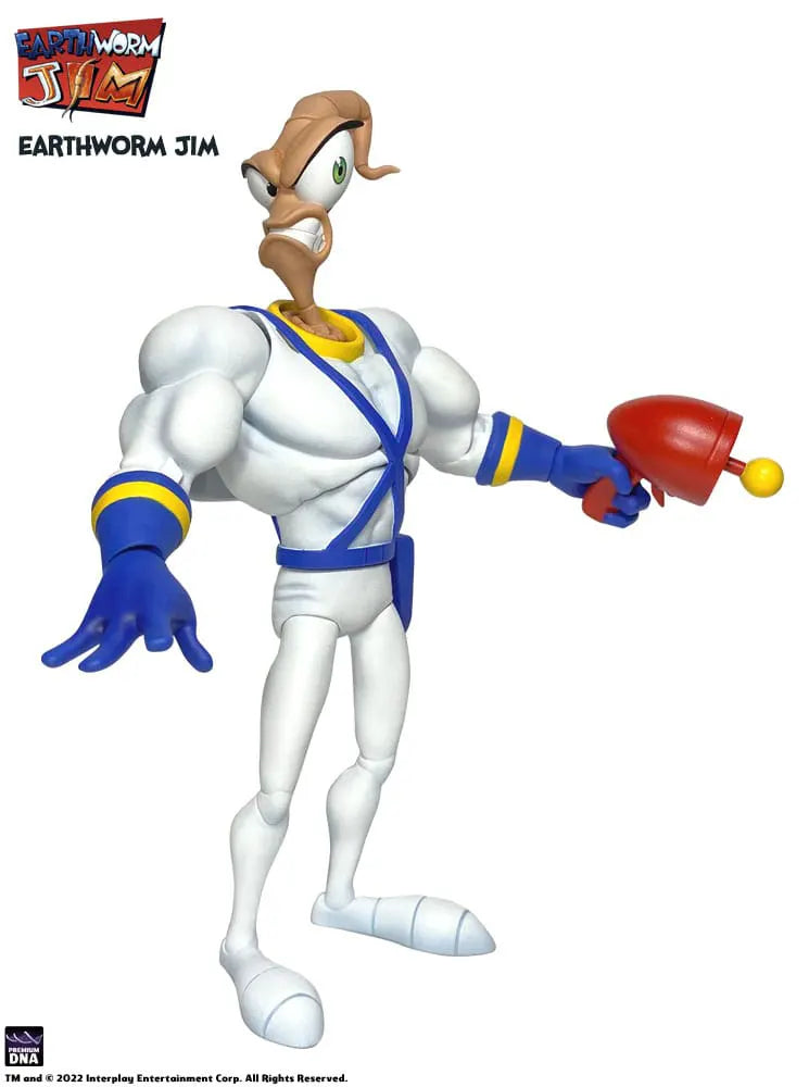 Earthworm Jim action figure holding red blaster in battle stance
