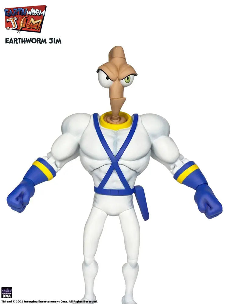 Front view of Earthworm Jim showing muscular profile