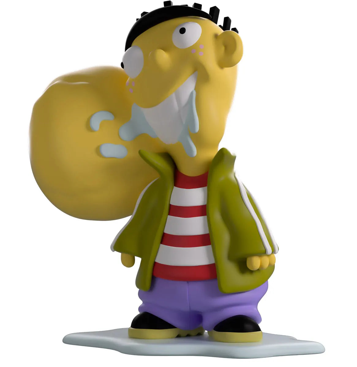 Front view of Ed Ed Edd n Eddy Youtooz vinyl figure with drooling smile and giant Jawbreaker