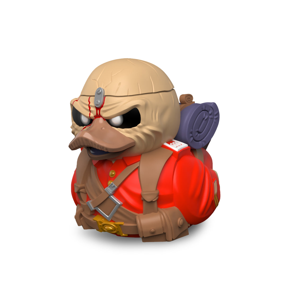 Close-up of Eddie The Trooper Mini TUBBZ duck figure front angle.