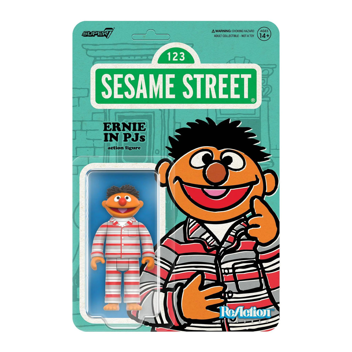 Ernie PJs Sesame Street ReAction Figure in blister card packaging