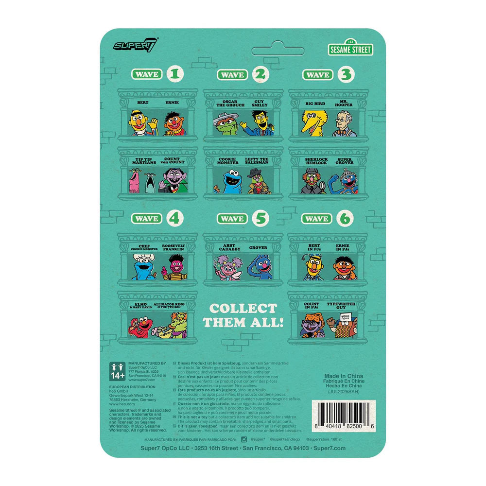 Back of Ernie PJs Sesame Street ReAction Figure Wave 6 card