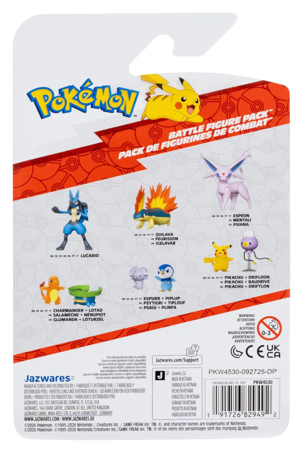 Back of the Pokémon Battle Figure Pack packaging showing the figure assortment.