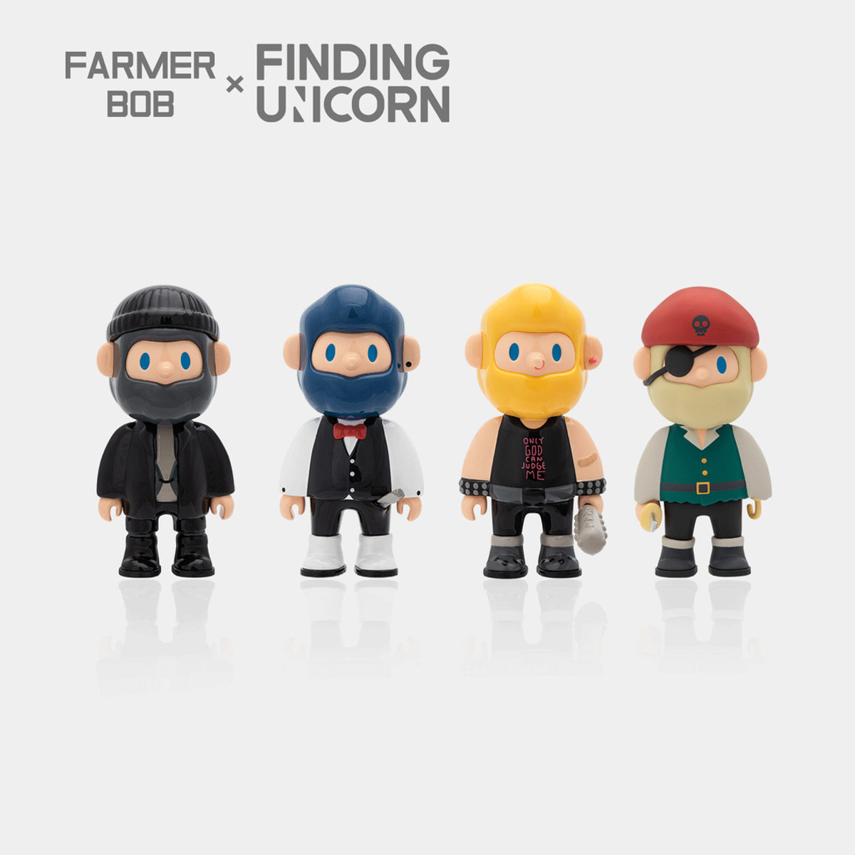 Farmer Bob Fact or Opinion designer toys lineup with Magic Barber and Playground NPC