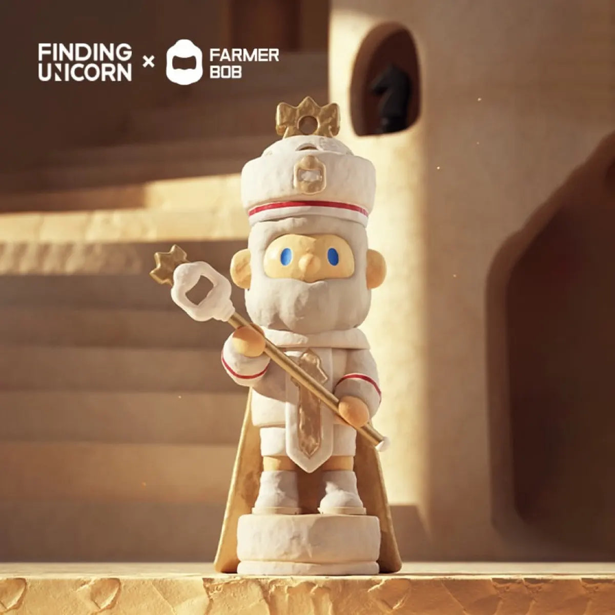 Bob dressed as a king with a crown and staff, Feeling You Blind Box vinyl toy.