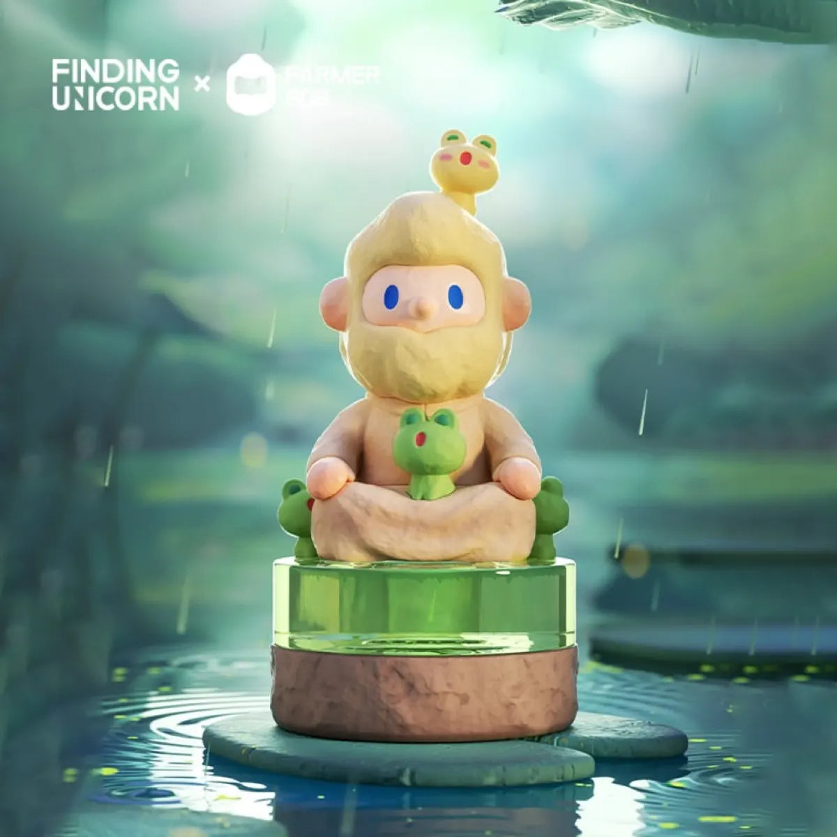 Bob meditating with frogs on his head and lap, Feeling You Series blind box figure.