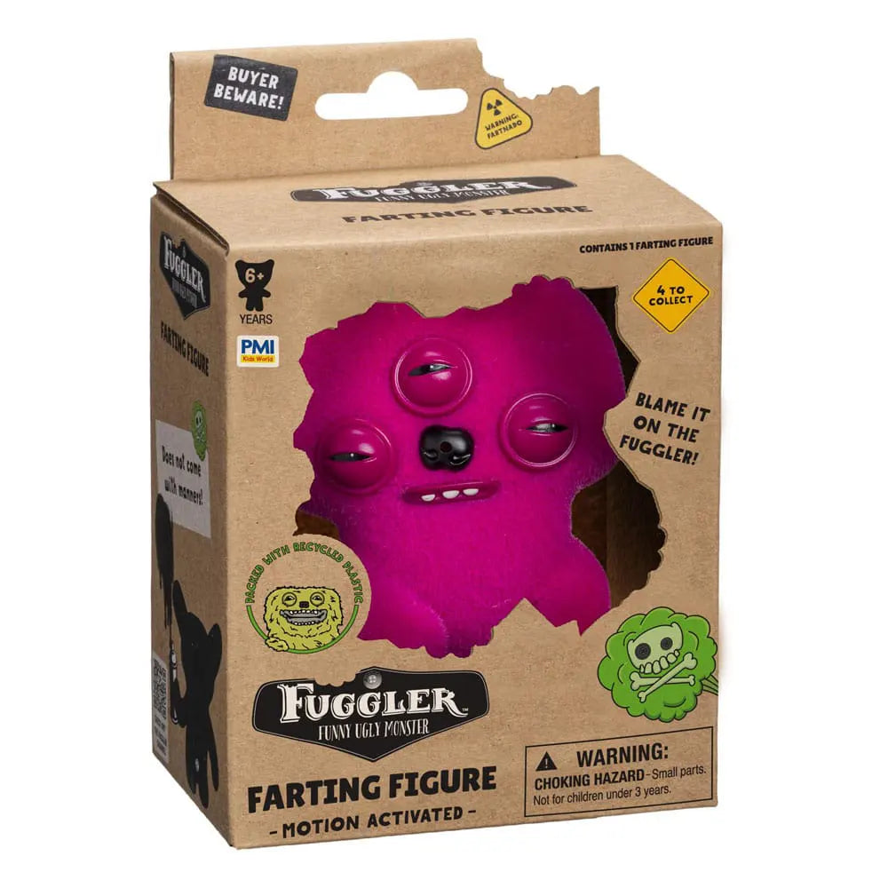 Purple three-eyed Fuggler motion-activated vinyl figure with sound effect.