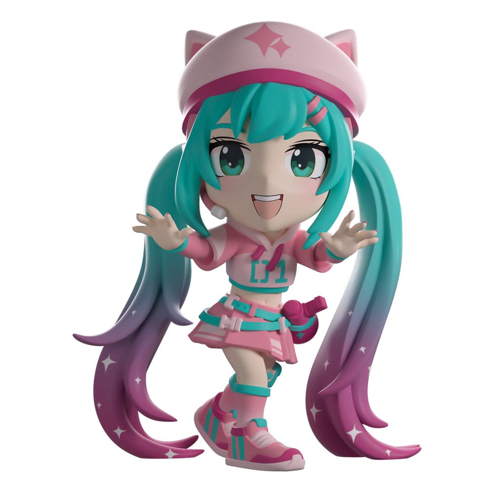 Fortnite x Hatsune Miku Youtooz vinyl figure Neko edition front view with pink outfit and twin tails