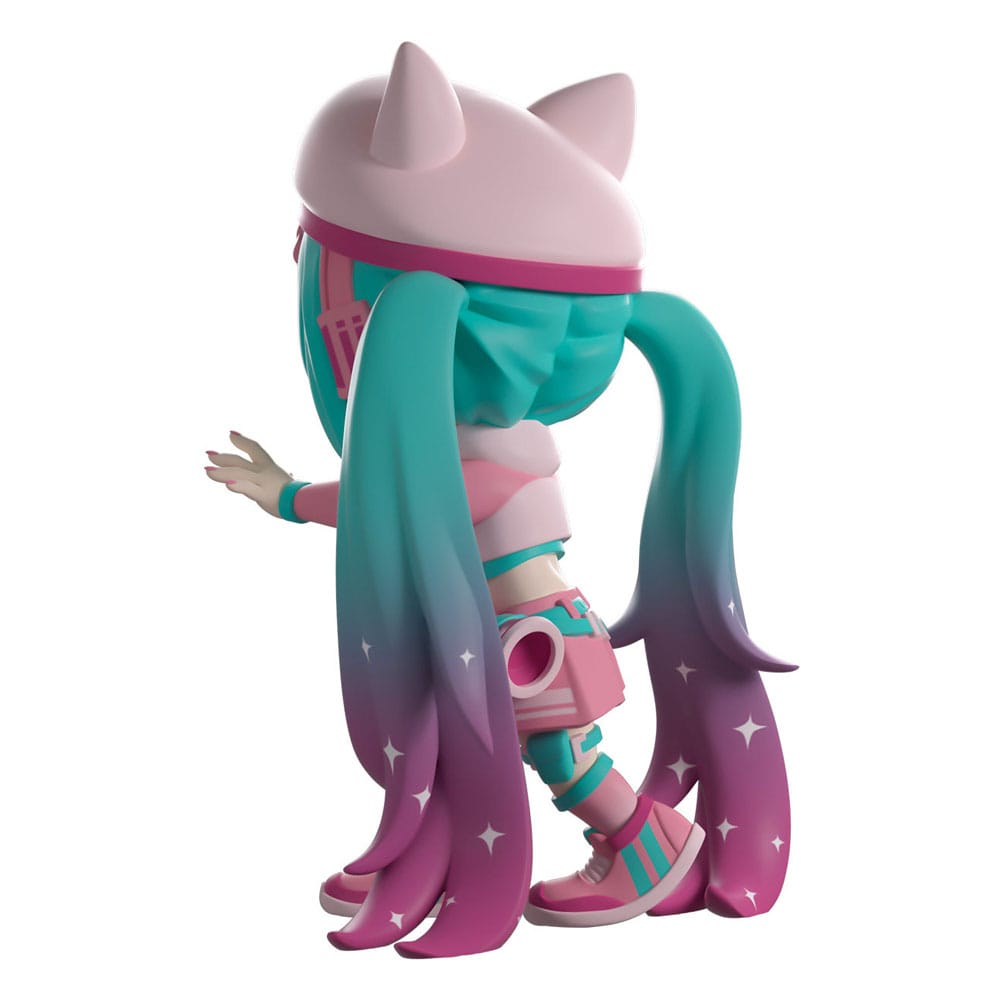 Detailed angled view of Fortnite x Hatsune Miku collectible vinyl figure