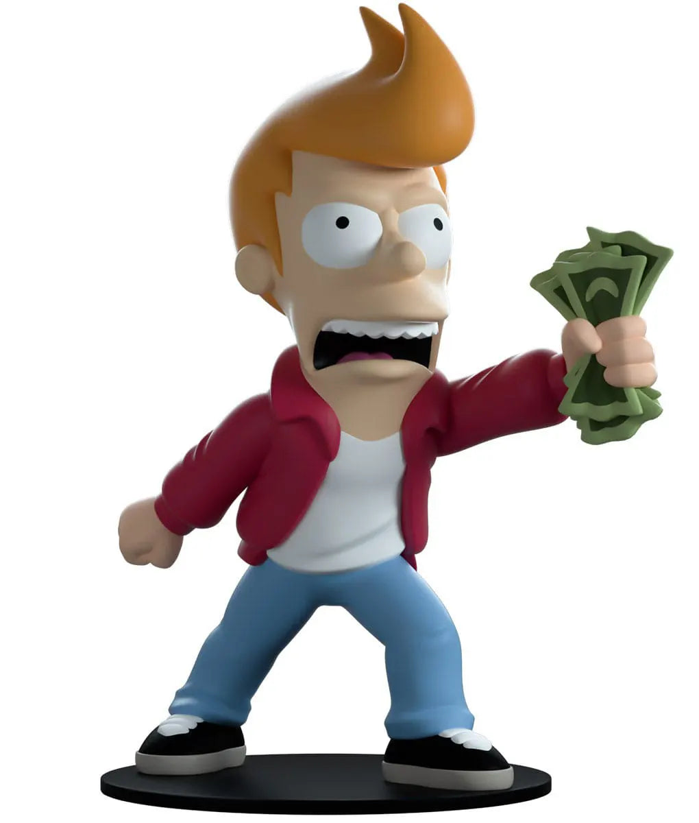 Front view of Take My Money Fry Youtooz vinyl figure holding cash from Futurama.