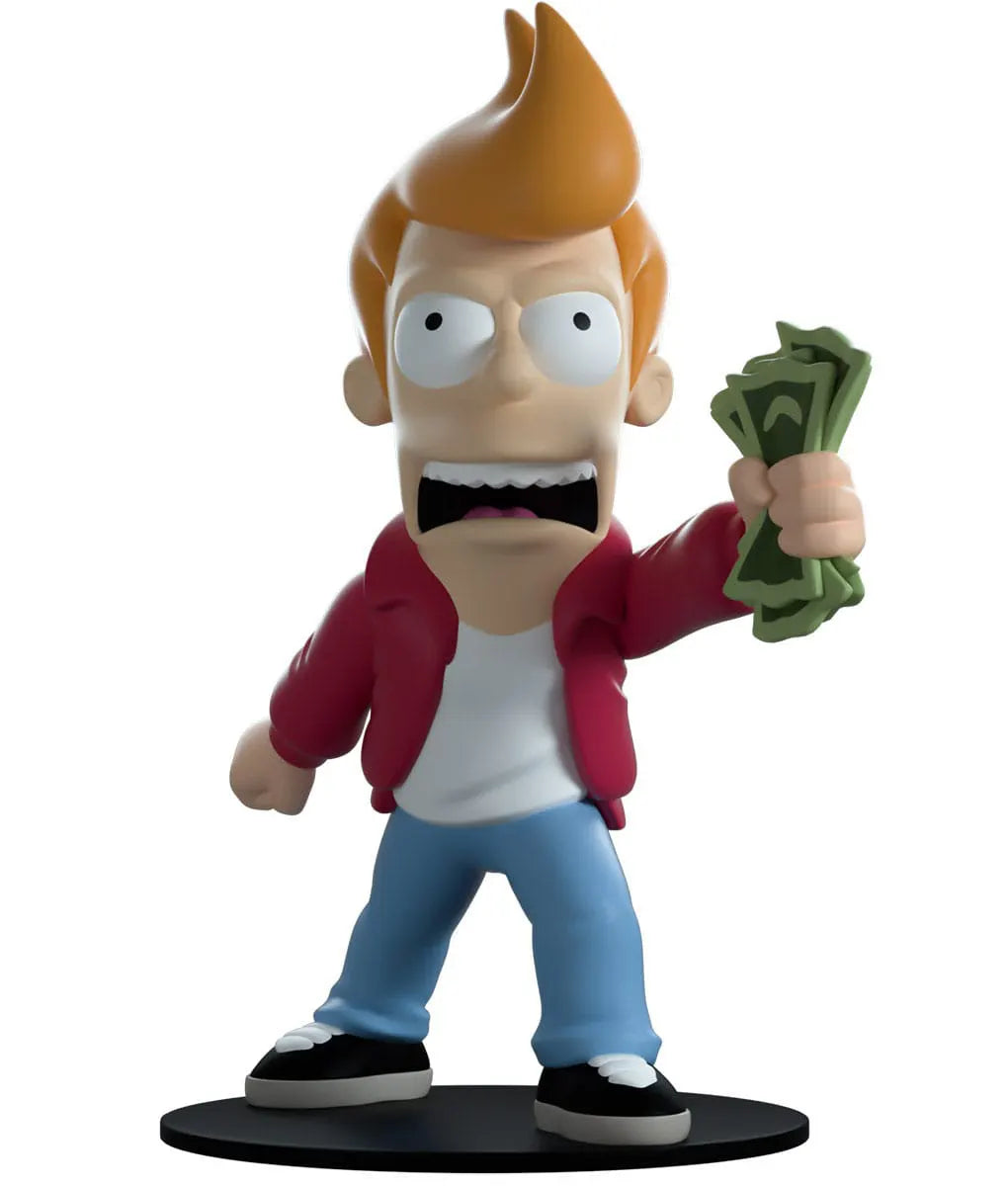 Front view of Take My Money Fry Youtooz vinyl figure holding cash from Futurama.