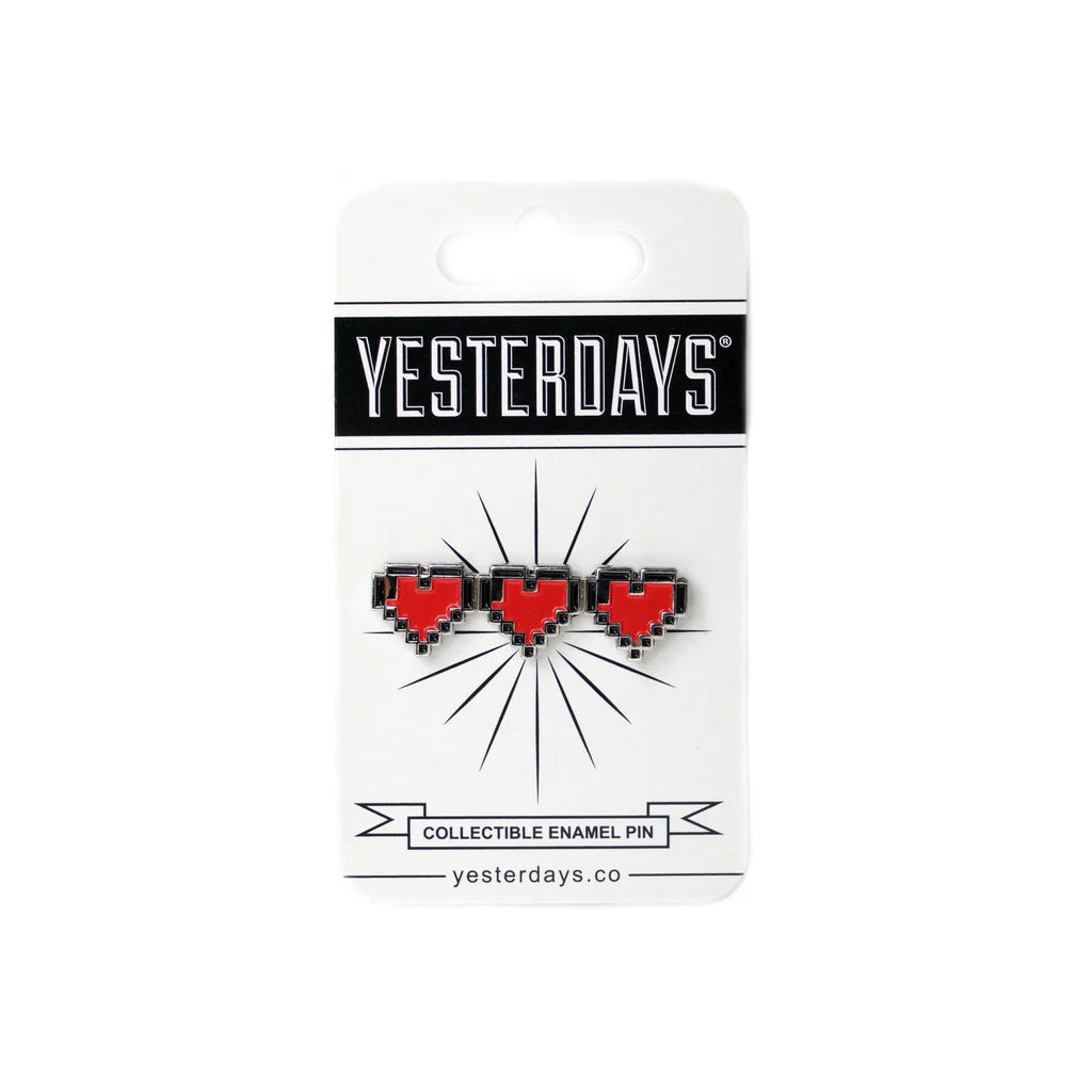 Full Health pin by Yesterdays, featuring three pixelated hearts on display card