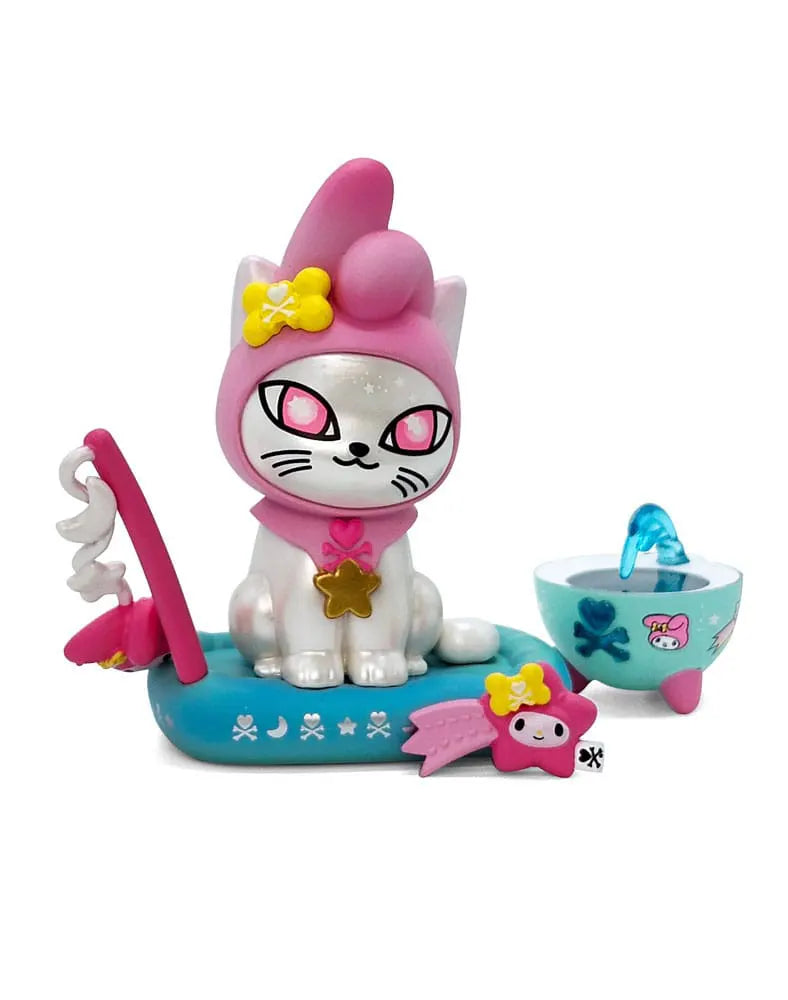 My Melody x Shimmer Paws figure from tokidoki Galactic Cats series with surfboard and starfish.
