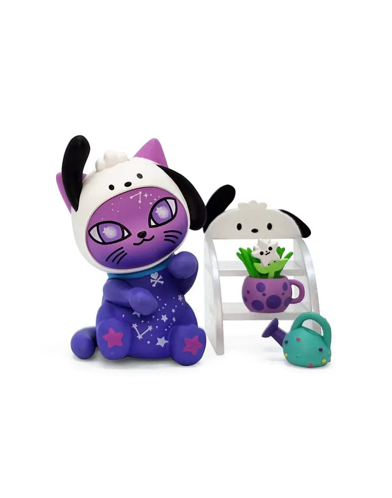 Keroppi x Galactic Paws kitty figure in green with spaceboard and starfish.